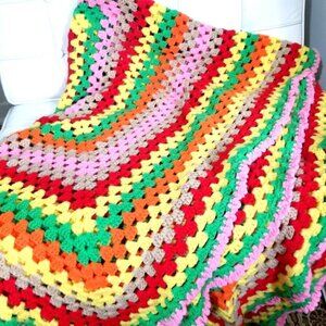 Crochet Handmade Quilt Boho Afghan Blanket Throw Traditional Yarn Art 69…